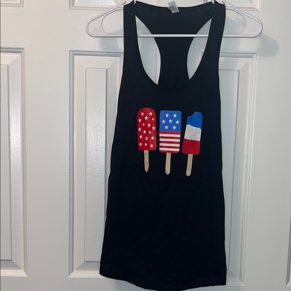 629 Tanning Black Tank Top Popsicles American Flag Size‎ M